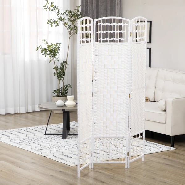 Rumsavdelare - Vikskärm 3 paneler - 120×170 cm - Bambu & papper - För vardagsrum - Vit