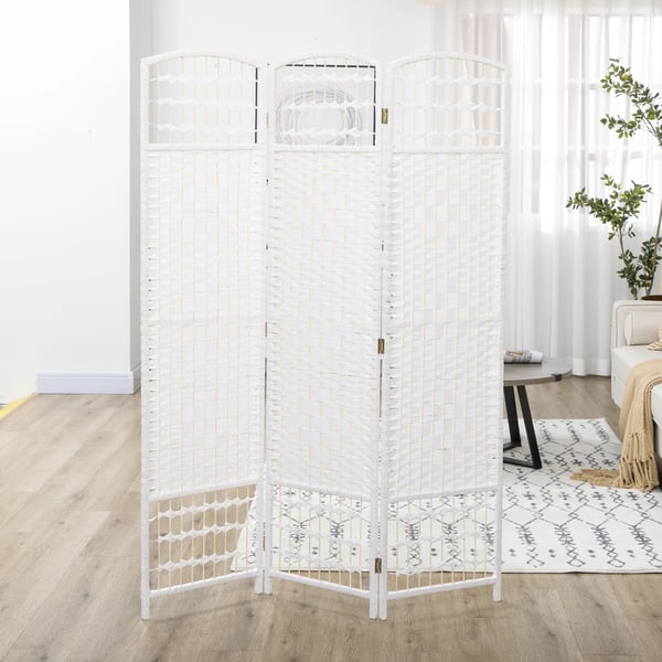 Rumsavdelare - Vikskärm 3 paneler - 120×170 cm - Bambu & papper - För vardagsrum - Vit