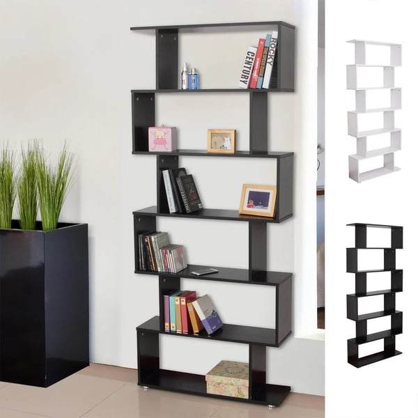 Bokhylla - S-form - 6 Hyllplan - 80×24×191 cm - PVC - Självmontering - Svart