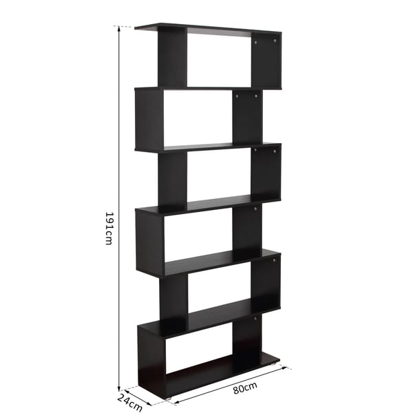 Bokhylla - S-form - 6 Hyllplan - 80×24×191 cm - PVC - Självmontering - Svart