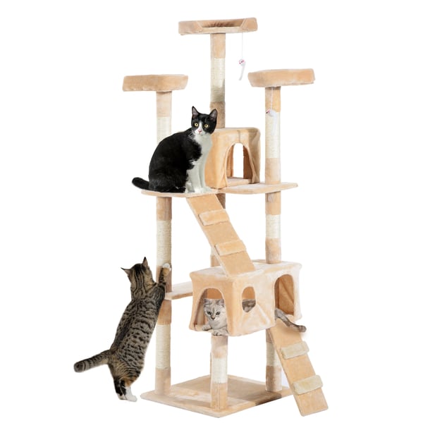 Kattklösträd - Katträd - 5 nivåer - Trä - 49x49x173 cm - Beige