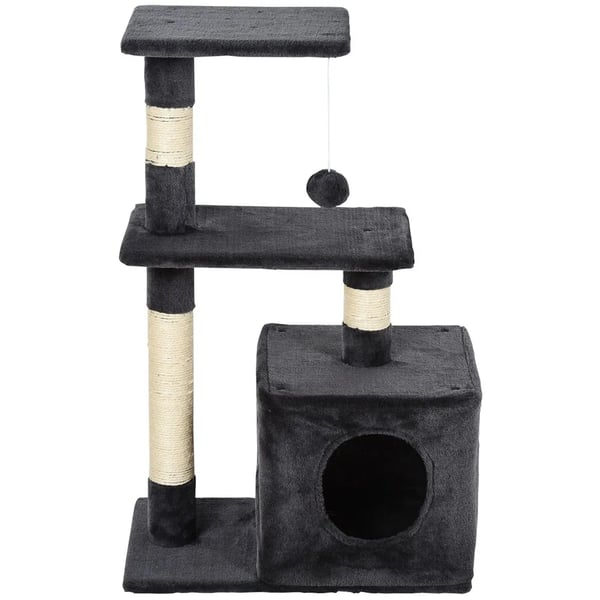 Kattklösträd - Kattträd - 3 nivåer - Klösposter - Plattformar - Hängande boll - Kattkoja - Trä - Grå