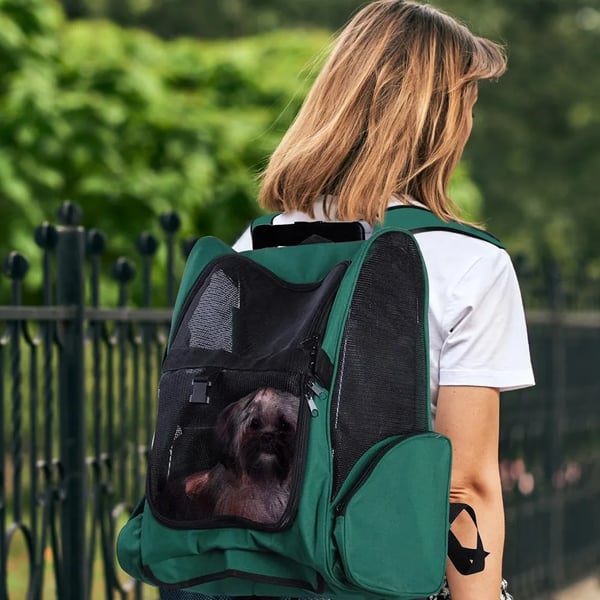 Transportväska för hund - 2-i-1 Vagn/Ryggsäck - Med hjul - För små hundar - Metallram - 42×25×55 cm - Grön