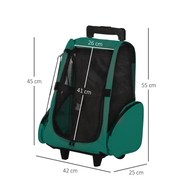 Transportväska för hund - 2-i-1 Vagn/Ryggsäck - Med hjul - För små hundar - Metallram - 42×25×55 cm - Grön