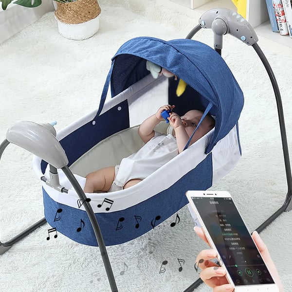 Elektrisk babygynge & vugge, automatisk svingning, 3 hastigheder, med musik, op til 18 kg, grå