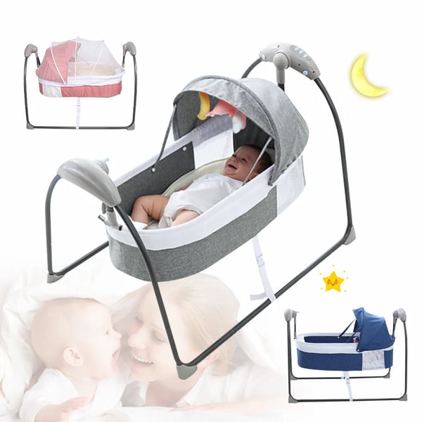 Elektrisk babygynge & vugge, automatisk svingning, 3 hastigheder, med musik, op til 18 kg, grå