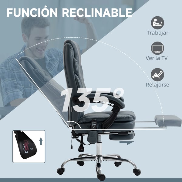 Massagestol - Reclinerfåtölj - 6 Vibrationspunkter - Elektrisk - 67 x 67 x 113–121 cm - Grå
