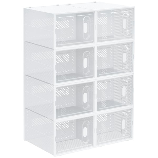 Skolådor - Förvaringsboxar för skor - 8-pack - 28×36×21 cm - PP-plast - För garderob - Vit
