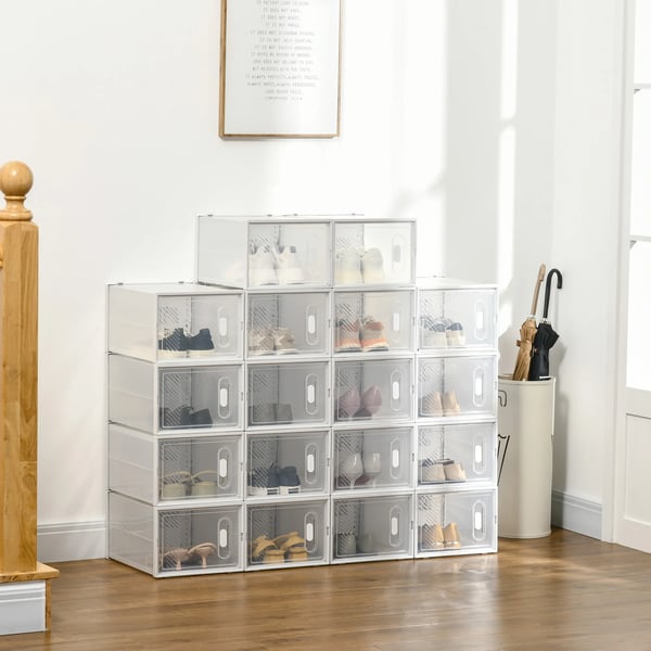 Skolådor - Förvaringsboxar för skor - 8-pack - 28×36×21 cm - PP-plast - För garderob - Vit