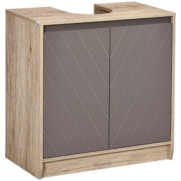 Skåp under handfat - Underskåp - Justerbar hylla - 60 x 30 x 59,8 cm - Melaminlaminerat trä - Självmontering - Ek och grå