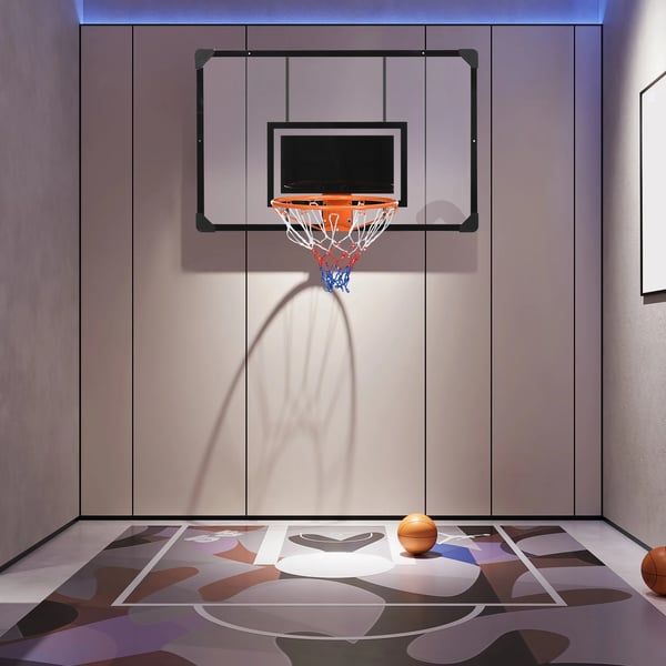 Basketbolltavla med korg - Väggmonterad - 113×61×73 cm - För barn och vuxna - Svart