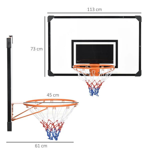 Basketbolltavla med korg - Väggmonterad - 113×61×73 cm - För barn och vuxna - Svart