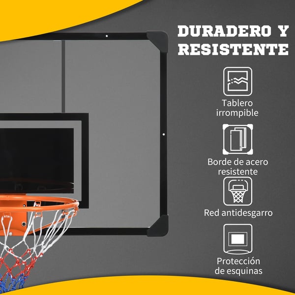 Basketbolltavla med korg - Väggmonterad - 113×61×73 cm - För barn och vuxna - Svart