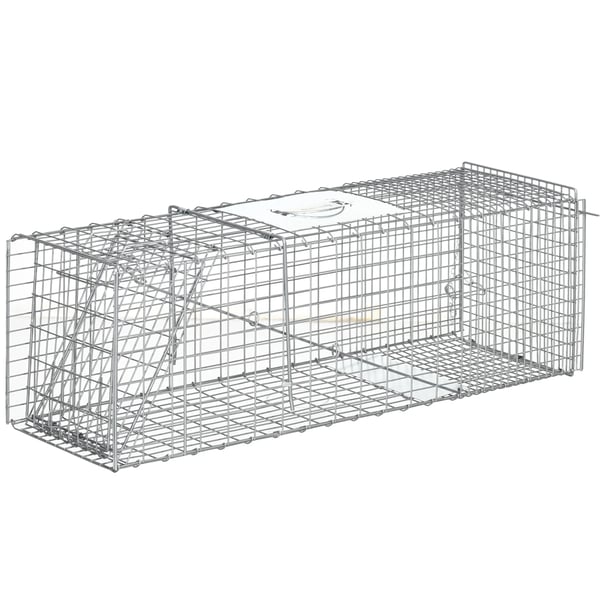 Djurfälla - Levandefångstbur - Fällbar - 93×31×34,5 cm - Med dörr och bärhandtag - Silver