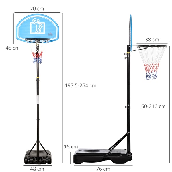 Basketkorg för utomhus - Basketställning - Höjdjusterbar 160–210 cm - För 14+ år - Blå/Svart