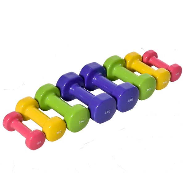 Hantelset - Hexagon - 8 st (4 par) 1/2/3/4 kg - Greppvänlig beläggning - För styrketräning hemma - Multicolor