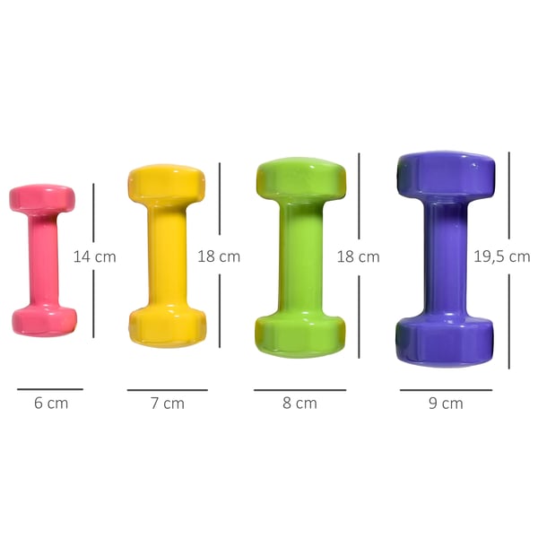 Hantelset - Hexagon - 8 st (4 par) 1/2/3/4 kg - Greppvänlig beläggning - För styrketräning hemma - Multicolor