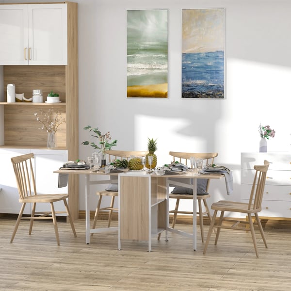 Fällbart skrivbord med 4 hyllor - Kontorsbord - 3 Lägen - Platsbesparande - Trä - Monteras Själv - Vit