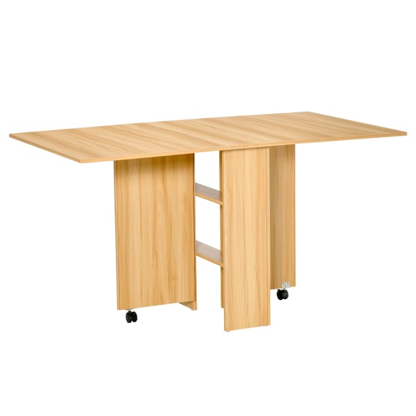 Fällbart bord i trä - Matbord med hjul - Modern stil - Platsbesparande - Montering krävs - Naturträ