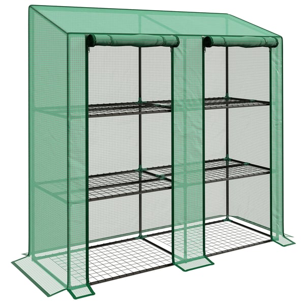 Växthus med 3 hyllplan - Trädgårdsväxthus - Vattentätt - 143×46×141/151 cm - Grön