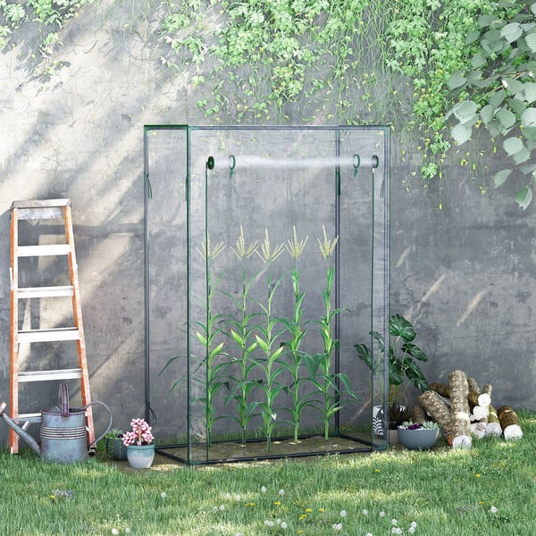 Växthus - Trädgårdsväxthus - Storlek 100x50x150 cm - Metallram - Rullgardinsdörr i stål - Vattentätt - Transparent
