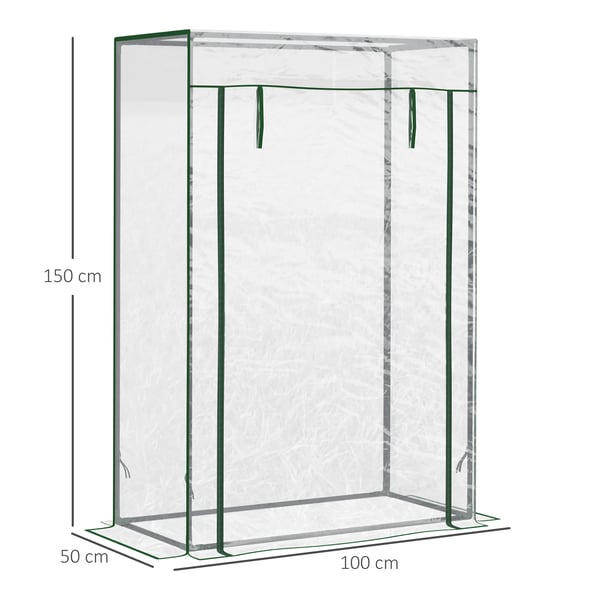 Växthus - Trädgårdsväxthus - Storlek 100x50x150 cm - Metallram - Rullgardinsdörr i stål - Vattentätt - Transparent