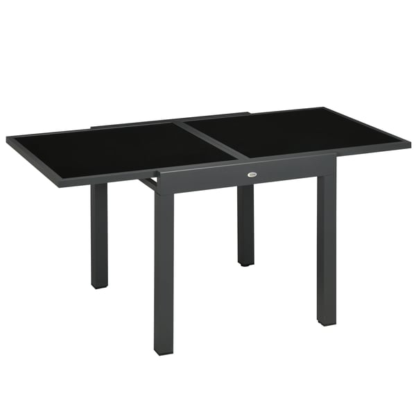 Trädgårdsbord - Utdragbart utomhusbord - Aluminiumram - Härdat glas - 160x80x75 cm - Svart