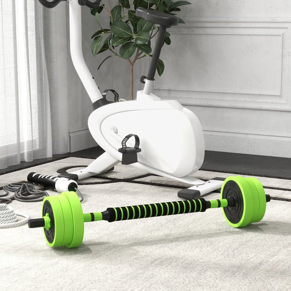 Hantelset - 4‑i‑1 Träningsset - 20 kg, Kettlebell & Skivstång - Styrketräning Armar - Grön