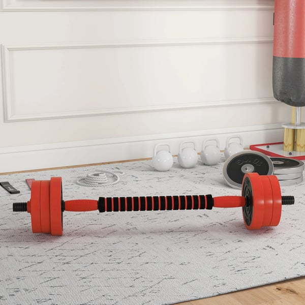 Hantelset - 4‑i‑1 - 20 kg - Kettlebell & Skivstång - Styrketräning - Röd