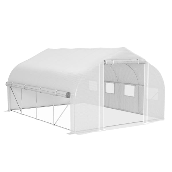 Tunnelväxthus - Trädgårdsdrivhus - 4×3×2 m - Nätdörr - 8 Fönster - Vattentät - Vit