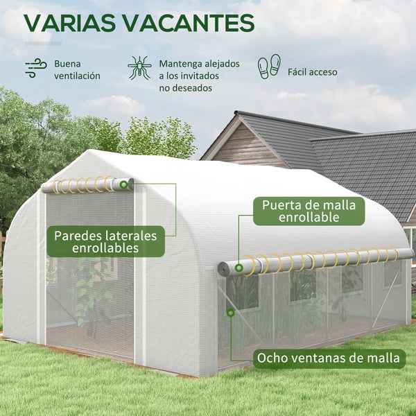 Tunnelväxthus - Trädgårdsdrivhus - 4×3×2 m - Nätdörr - 8 Fönster - Vattentät - Vit