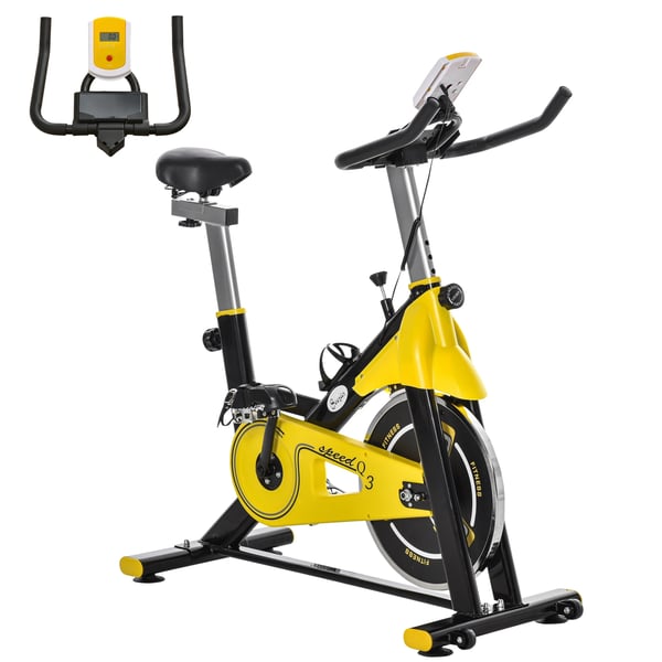 Motionscykel - Stationär träningscykel - Justerbart motstånd - Konditionsträning - Benträning - För hemmabruk - Gul