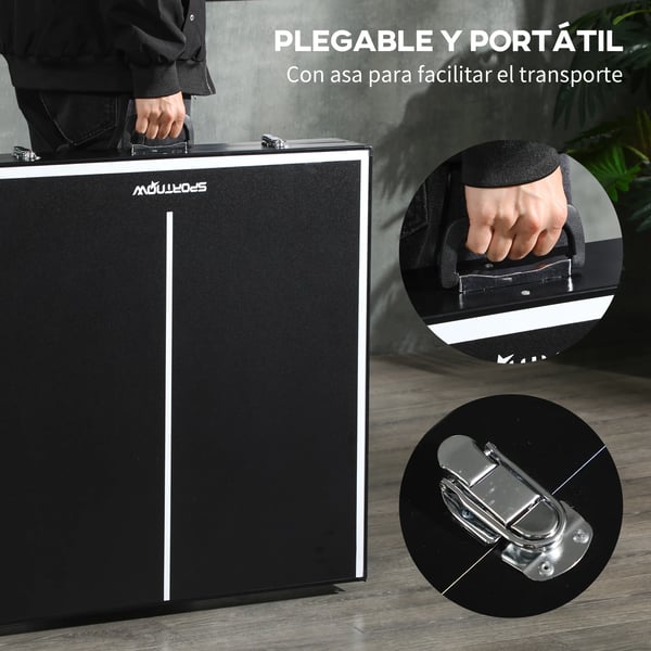 Bordtennisbord/Pingisbord - Hopfällbart - Aluminiumram - 152×76×72 cm - 11,1 kg - Svart