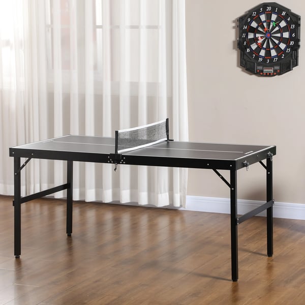 Bordtennisbord/Pingisbord - Hopfällbart - Aluminiumram - 152×76×72 cm - 11,1 kg - Svart