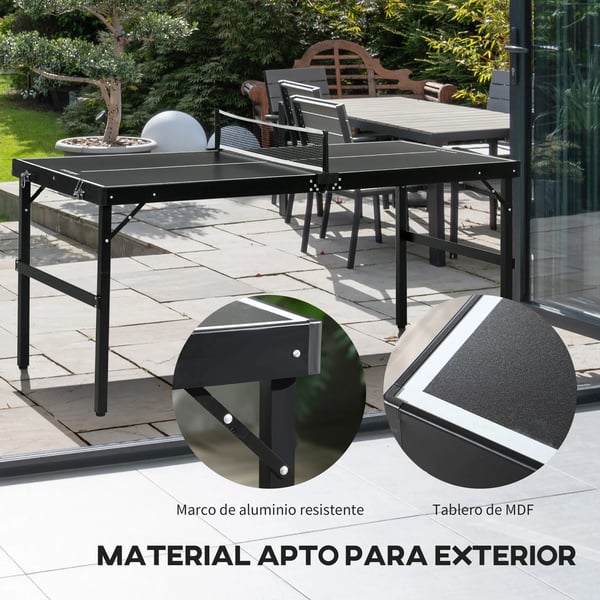 Bordtennisbord/Pingisbord - Hopfällbart - Aluminiumram - 152×76×72 cm - 11,1 kg - Svart