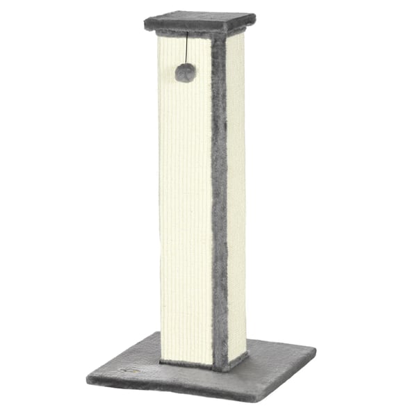 Katt klösträd - Klösstolpe 81 cm - Sisalstolpe - Hängande boll - Stabil bas 41x41 cm - Enkel nivå - Grå