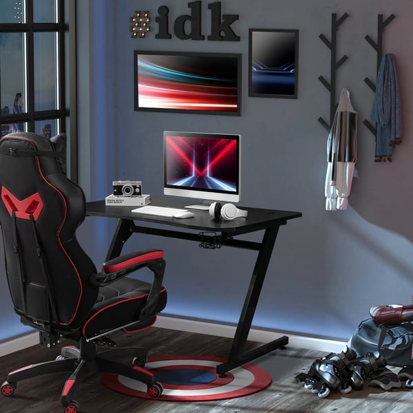 Gamingbord - Datorbord - Justerbara Fötter - Mugghållare - 120×65×74,5 cm - Rektangulär - Montering Krävs - Svart