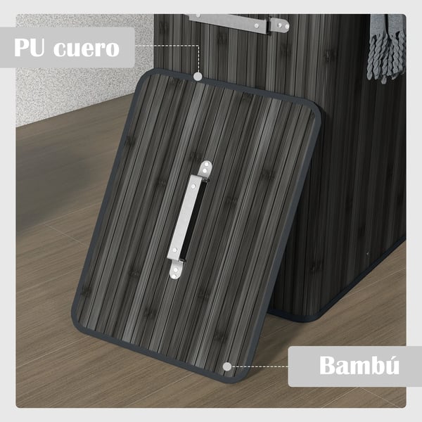 Tvättkorg / Smutstvättkorg - Hopfällbar bambu - Med lock - 40×30×60 cm - Mörkgrå