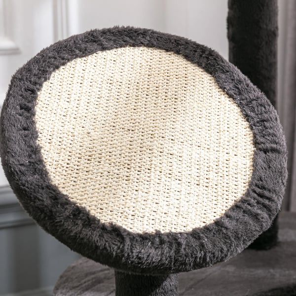 Katträd - Klösträd - 64,5×50,5×153 cm - 3 Nivåer, Grotta & Plattformar - Sisalstolpar, Hängande boll - Mörkgrå