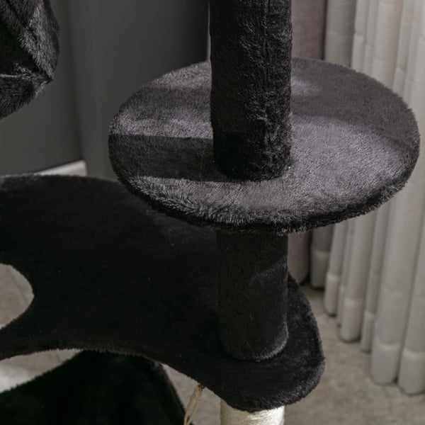 Katträd - Klösträd - 64,5×50,5×153 cm - 3 Nivåer, Grotta & Plattformar - Sisalstolpar, Hängande boll - Mörkgrå