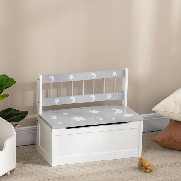 Leksakskista för barn - 2‑i‑1 förvaring - Med lock - 60x30x50 cm - MDF & furu - Monteras - Från 18 månader