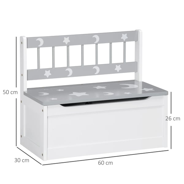 Leksakskista för barn - 2‑i‑1 förvaring - Med lock - 60x30x50 cm - MDF & furu - Monteras - Från 18 månader