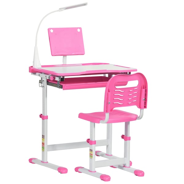 Barnskrivbord och stol - Set - Höjdjusterbar - För barn från 6 år - Trä - 70x50x105 cm - Rosa