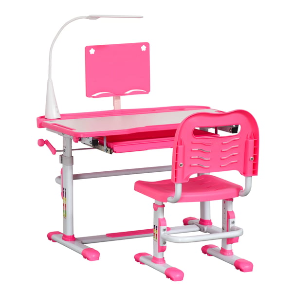 Barnskrivbord och stol - Set - Justerbar höjd - Lutande bordsskiva - Låda - 80×49,5×105 cm - PP/MDF/Stål - Enkel montering