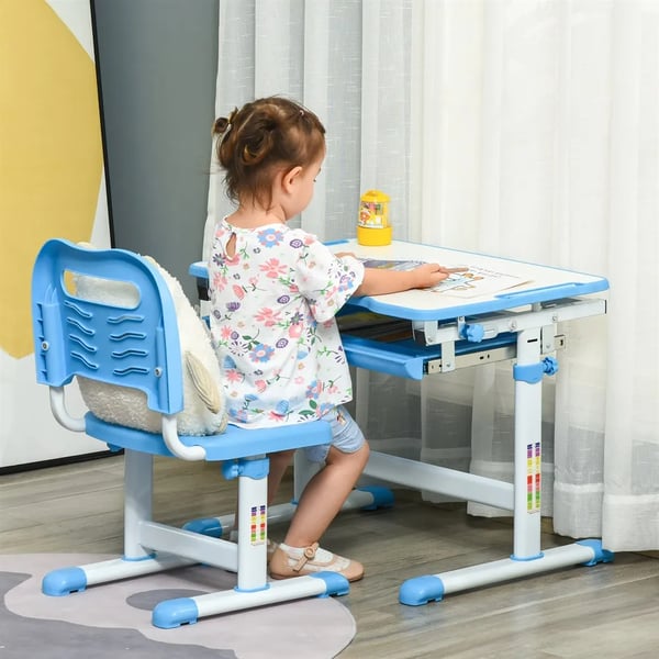 Barnskrivbord med stol - Set - Höjdjusterbar - För barn 6+ år - Storlek 66×47×77 cm - Montering krävs