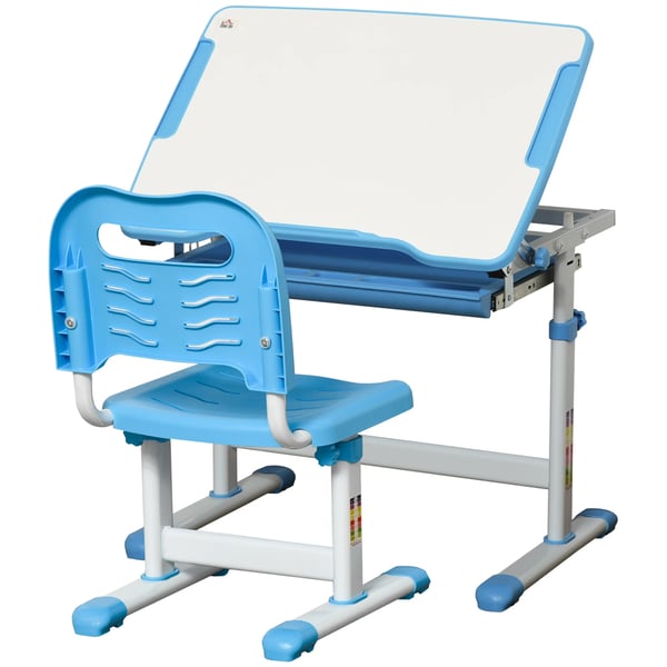 Barnskrivbord med stol - Set - Höjdjusterbar - För barn 6+ år - Storlek 66×47×77 cm - Montering krävs