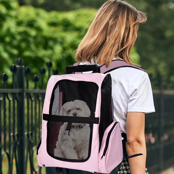 Hundtransportväska - 2-i-1 ryggsäck & vagn - 36×30×49 cm - För medelstora hundar - Metallram - Rosa