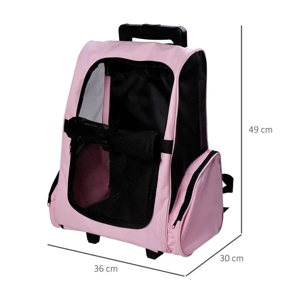 Hundtransportväska - 2-i-1 ryggsäck & vagn - 36×30×49 cm - För medelstora hundar - Metallram - Rosa