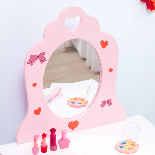 Barnsminkbord - Toalettbord med spegel och pall - För flickor 3–6 år - Mått: 50 x 36,5 x 89,5 cm - Montering krävs - Rosa