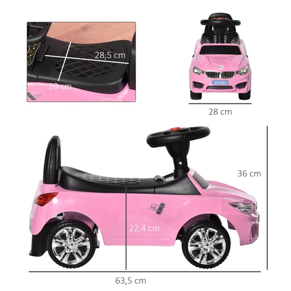 Gåbil för barn - Ride-on bil - 18–36 månader - Med musik och strålkastare - 63,5 x 28 x 36 cm - Rosa